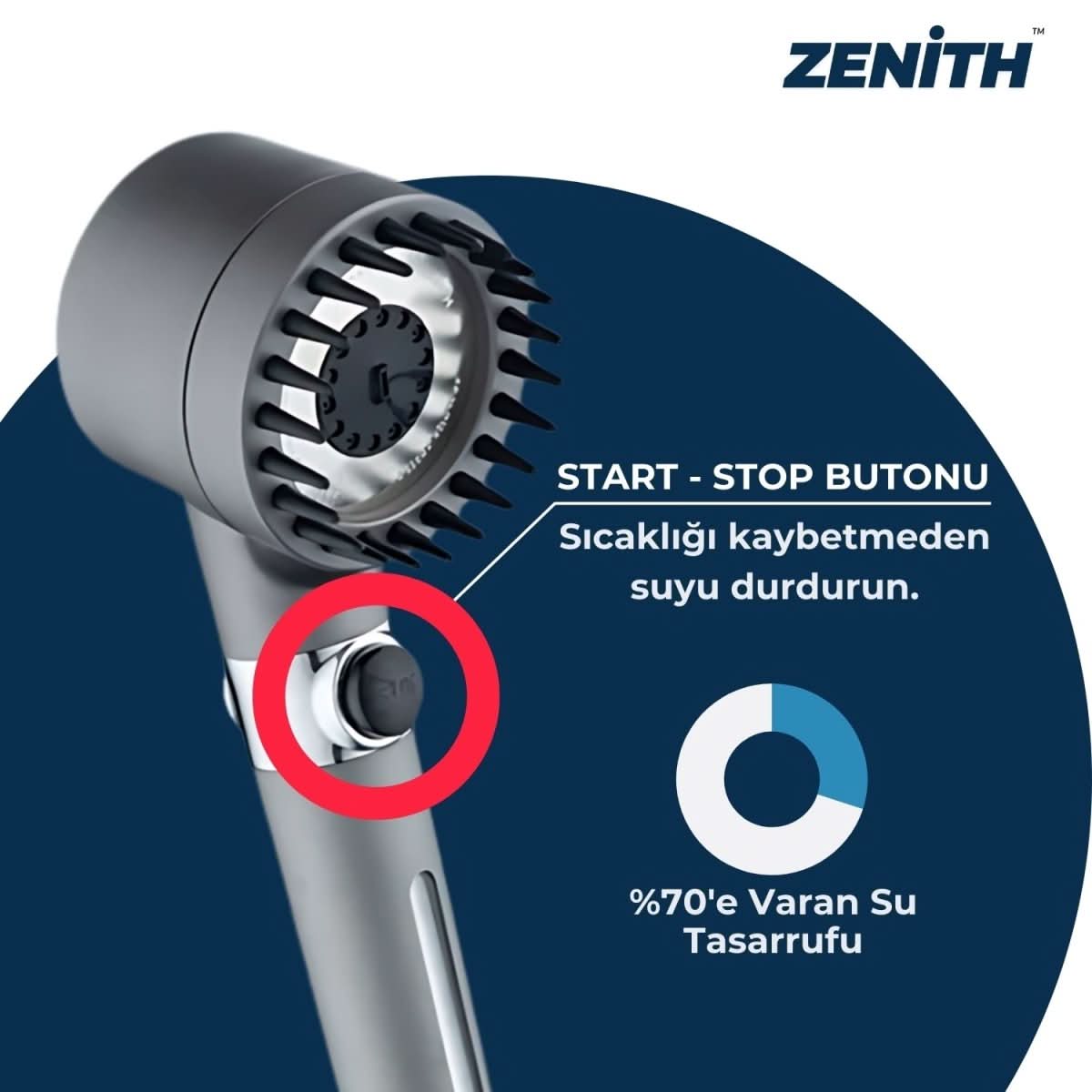 Klorlu ve Sert Suyu Arındıran Bilimsel Filtreli Duş Başlığı - Zenith™